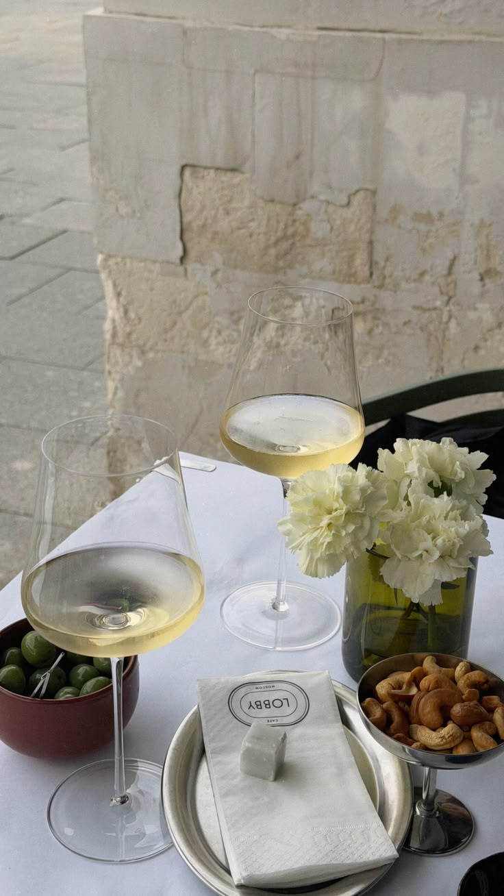 Wine glasses and table details in a relaxed setting